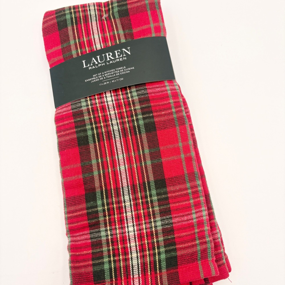 Lauren Ralph Lauren Red Plaid Kitchen Towels Set Cotton Christmas Tartan Towel